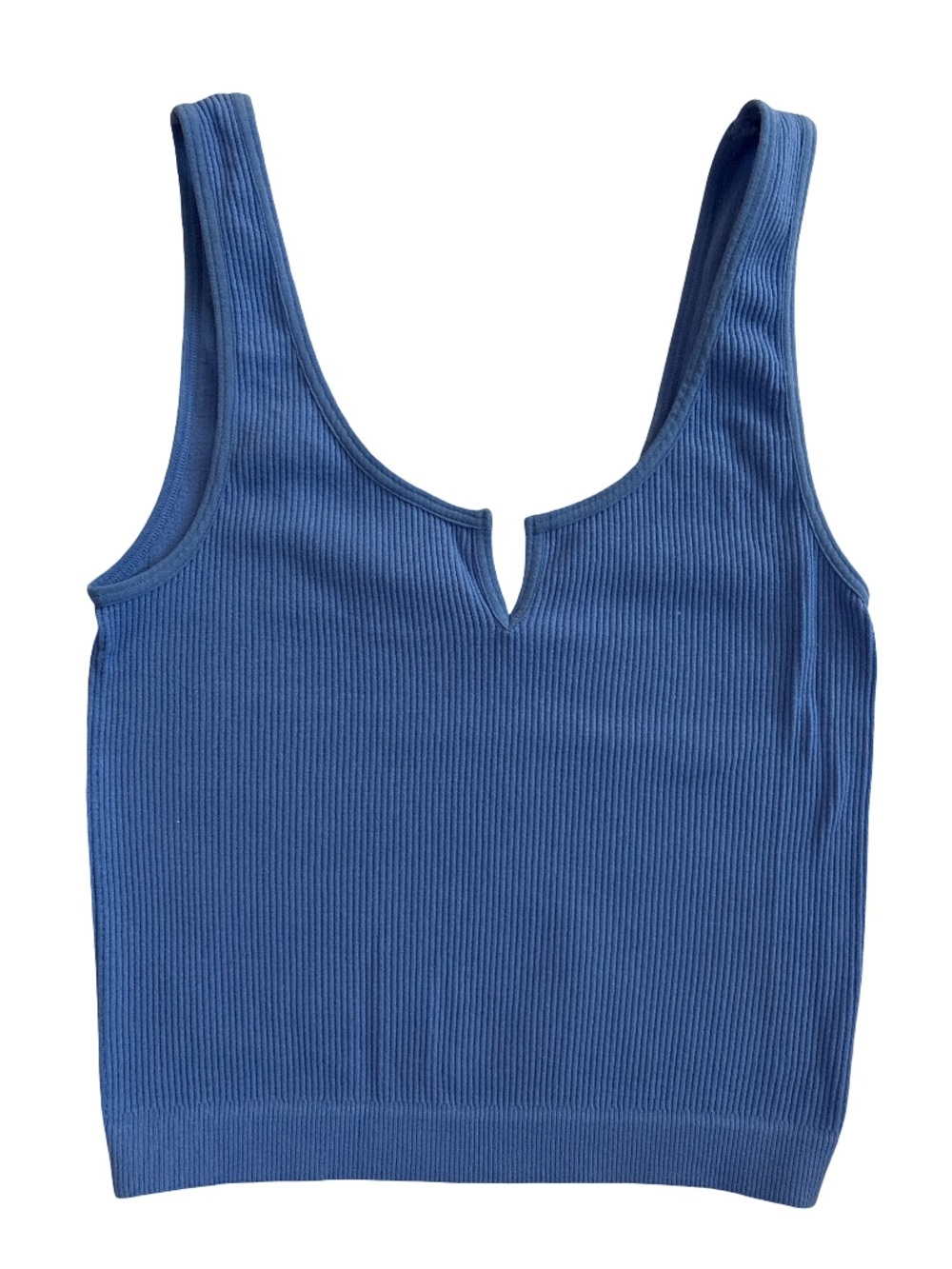 Ribbed V-Notch Tank Top in Blue